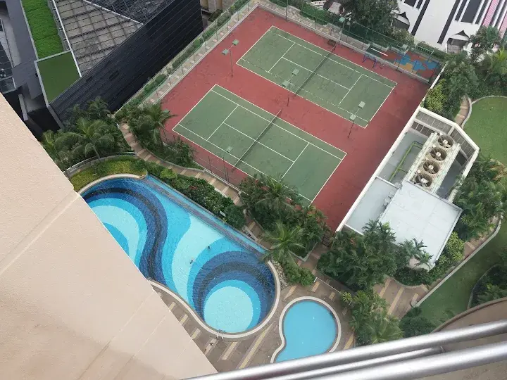 Pool and courts from above