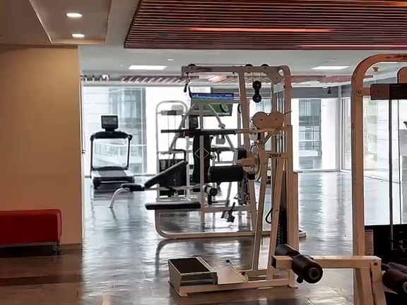 Gym with skyline view