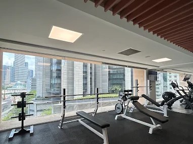 Gym with skyline view