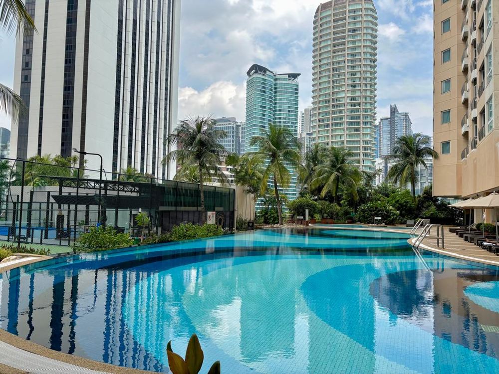 Outdoor pool with skyline